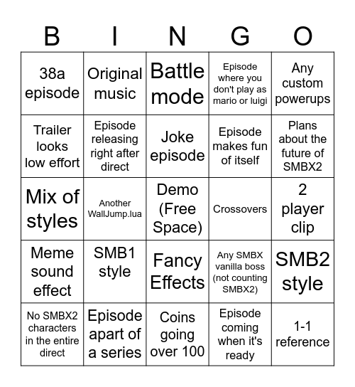 SMBX DIRECT BINGO Card