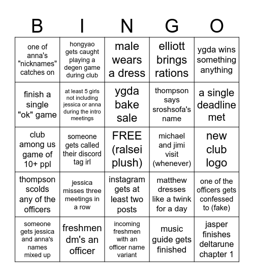 2025-2026 ygda bingo board Bingo Card