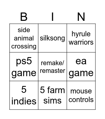 nintendo direct Bingo Card