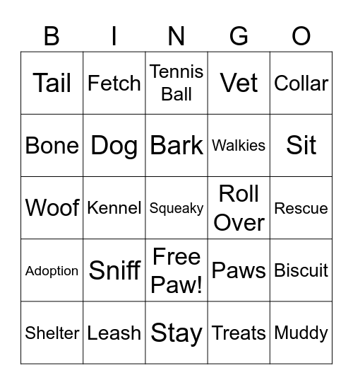 Bingo 4 Paws Bingo Card