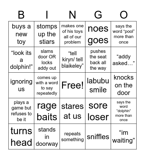 Reese Bingo Card