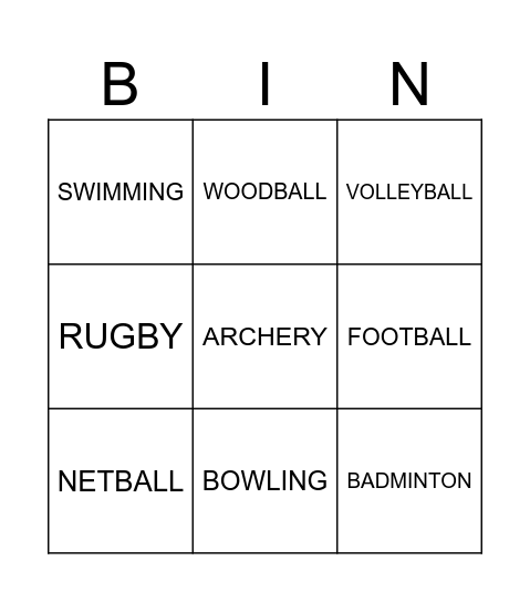 SPORTS Bingo Card