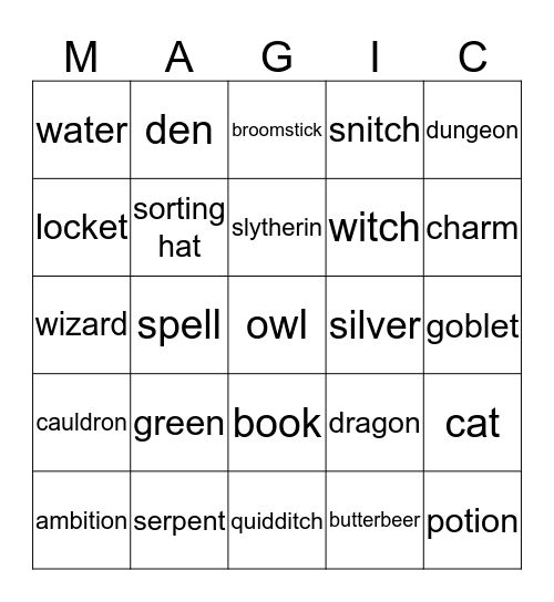 Slytherin Bingo Card