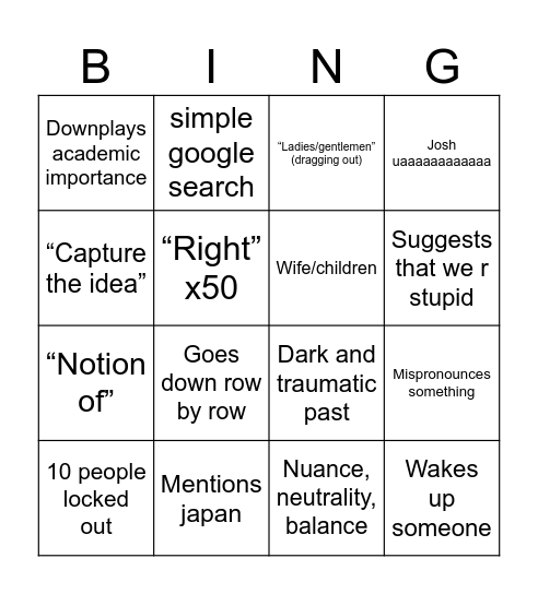 Veera bingo Card