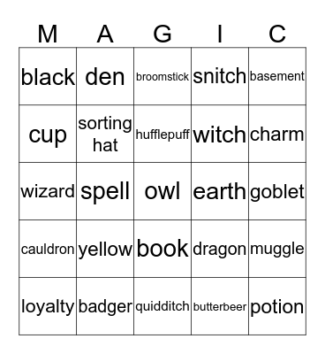Hufflepuff Bingo Card