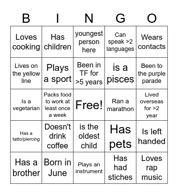 Bondingo! Bingo Card