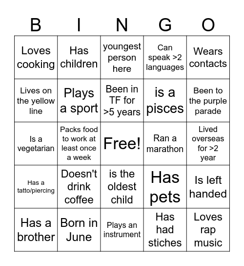 Bondingo! Bingo Card