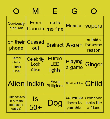 Omegle Ripoff Bingo Card
