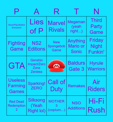 NINTENDO DIRECT partner showcase bingo..... Bingo Card