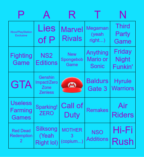 NINTENDO DIRECT partner showcase bingo..... Bingo Card
