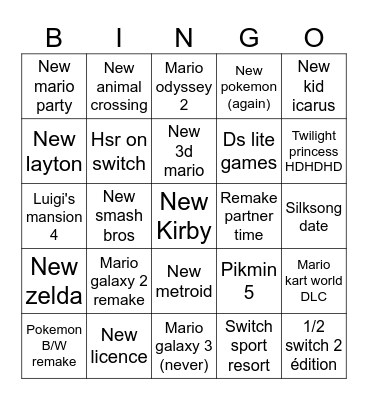 Nintendo direct bingo Card