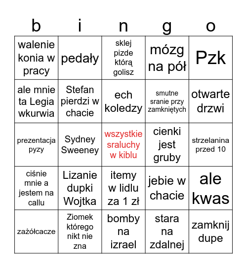 Sraluchowe Bingo Card