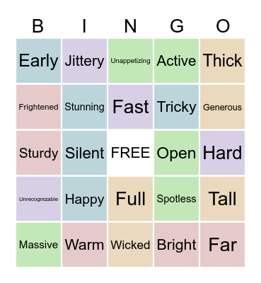 Antonyms Bingo! Bingo Card