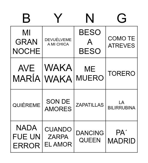 Bingo sin título Bingo Card