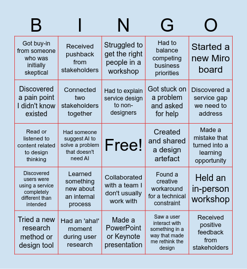 Service Design Bingo Card