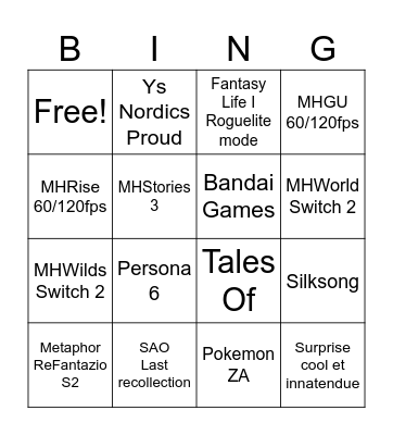 Untitled Bingo Card