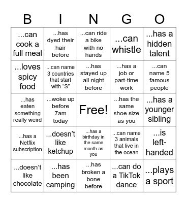 Find someone who... Bingo Card