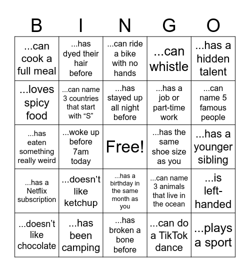 Find someone who... Bingo Card
