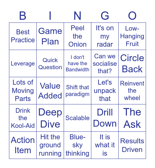 Corporate Jargon Bingo Card