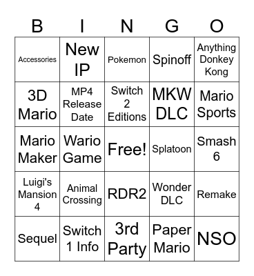 Switch 2 Direct 7/31 Bingo Card