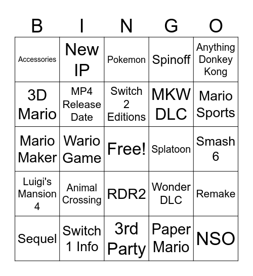 Switch 2 Direct 7/31 Bingo Card
