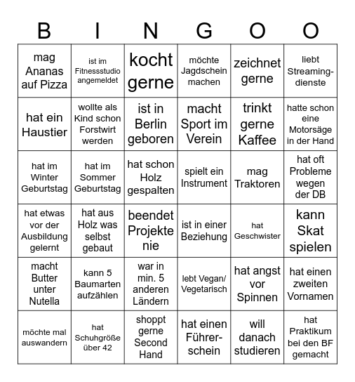 Kennenlern-Bingo Card