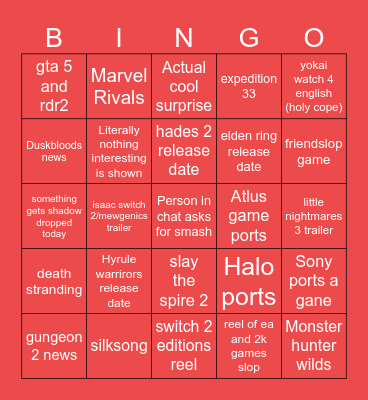 Partner Showcase predictions Bingo Card