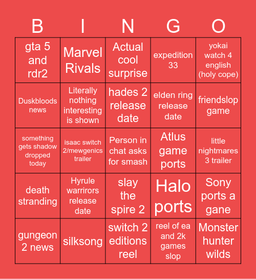 Partner Showcase predictions Bingo Card