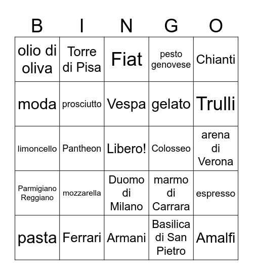 Made in Italy Bingo Card
