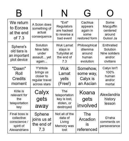 7.3 MSQ Bingo Card