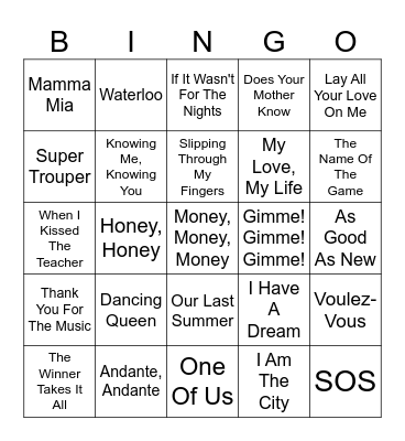 ABBA BINGO Card