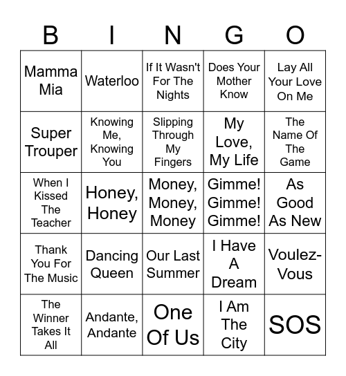 ABBA BINGO Card