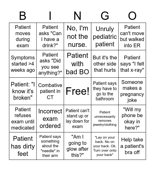 Radiology Bingo Card
