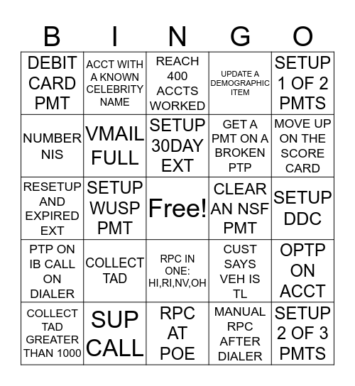 COLLECTIONS BINGO Card