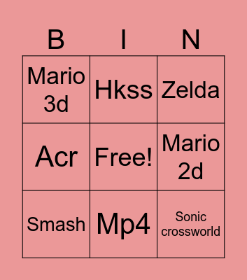 Nintendo direct Bingo Card