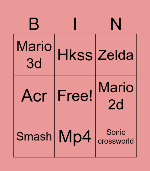 Nintendo direct Bingo Card