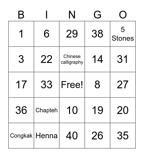IDS Inter-Cultural Day 2025 Bingo Card