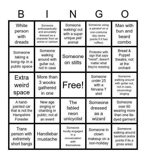 Valley Bingo! Bingo Card