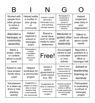 Good Governance BINGO Card
