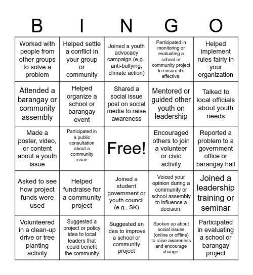 Good Governance BINGO Card