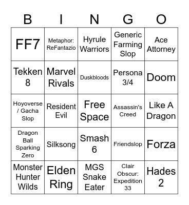 Nintendo Direct Partner Showcase 31.07 Bingo Card