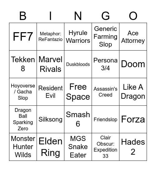 Nintendo Direct Partner Showcase 31.07 Bingo Card