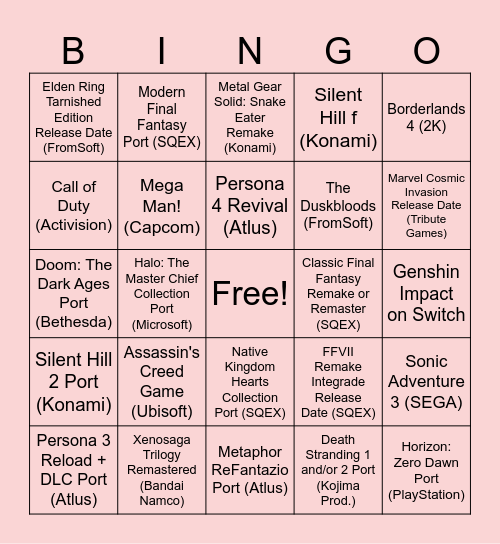 Nintendo Partner Direct 7/31/2025 Bingo Card