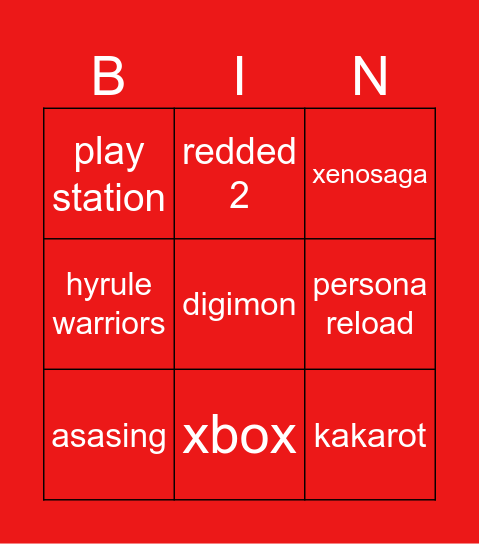 nintendo Bingo Card