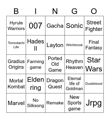 Nintendo Partner Showcase Bingo Card