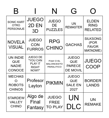 Nintendo Direct Bingo Card