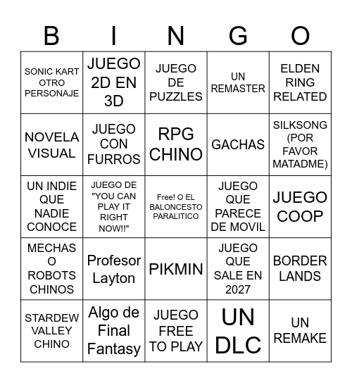 Nintendo Direct Bingo Card