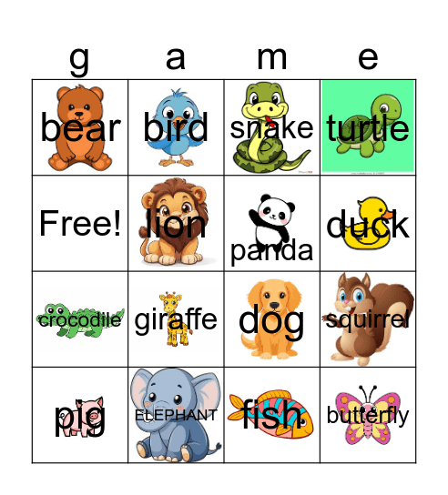 animal Bingo Card