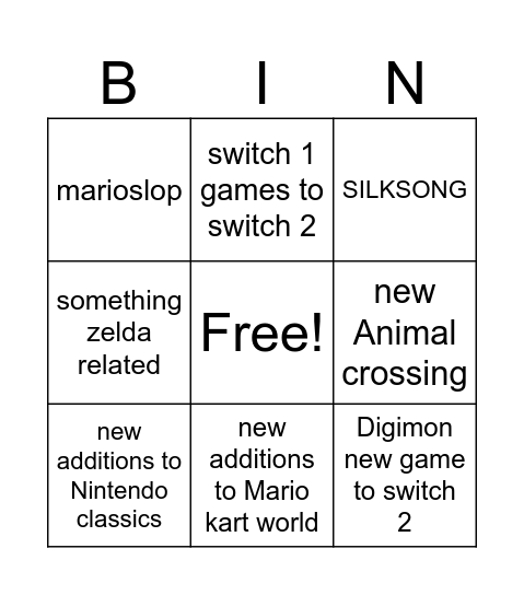 Untitled Bingo Card