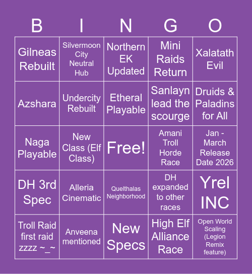 Midnight Bingo Card Preditions Bingo Card